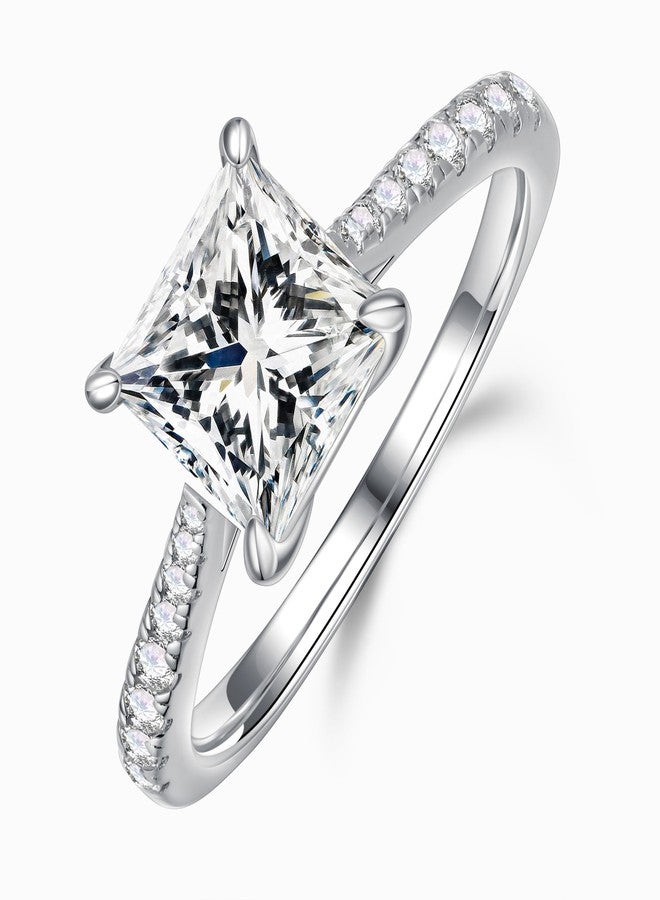 MOOSEA 2CT Moissanite Rings for Women, 925 Sterling Silver Solitaire Engagement Ring, D Color VVS1 Clarity Lab Created Moissanite Jewelry Anniversary Birthday Gifts for Women Wife - Image 1